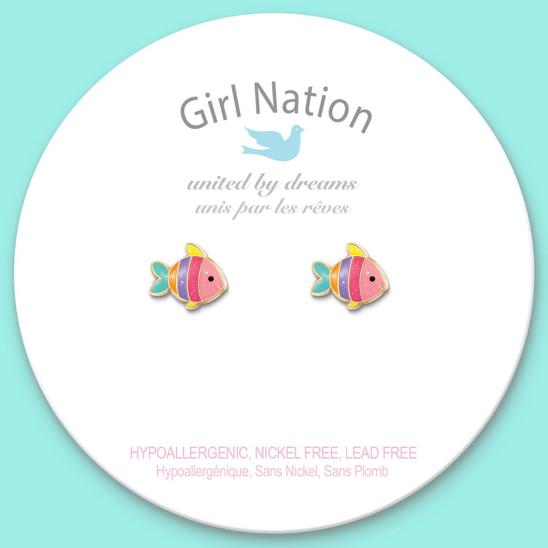 Glitter Rainbow Fish Cutie Stud Earrings