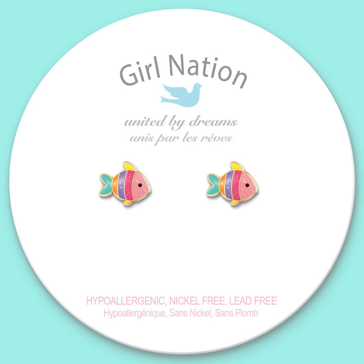 Glitter Rainbow Fish Cutie Stud Earrings
