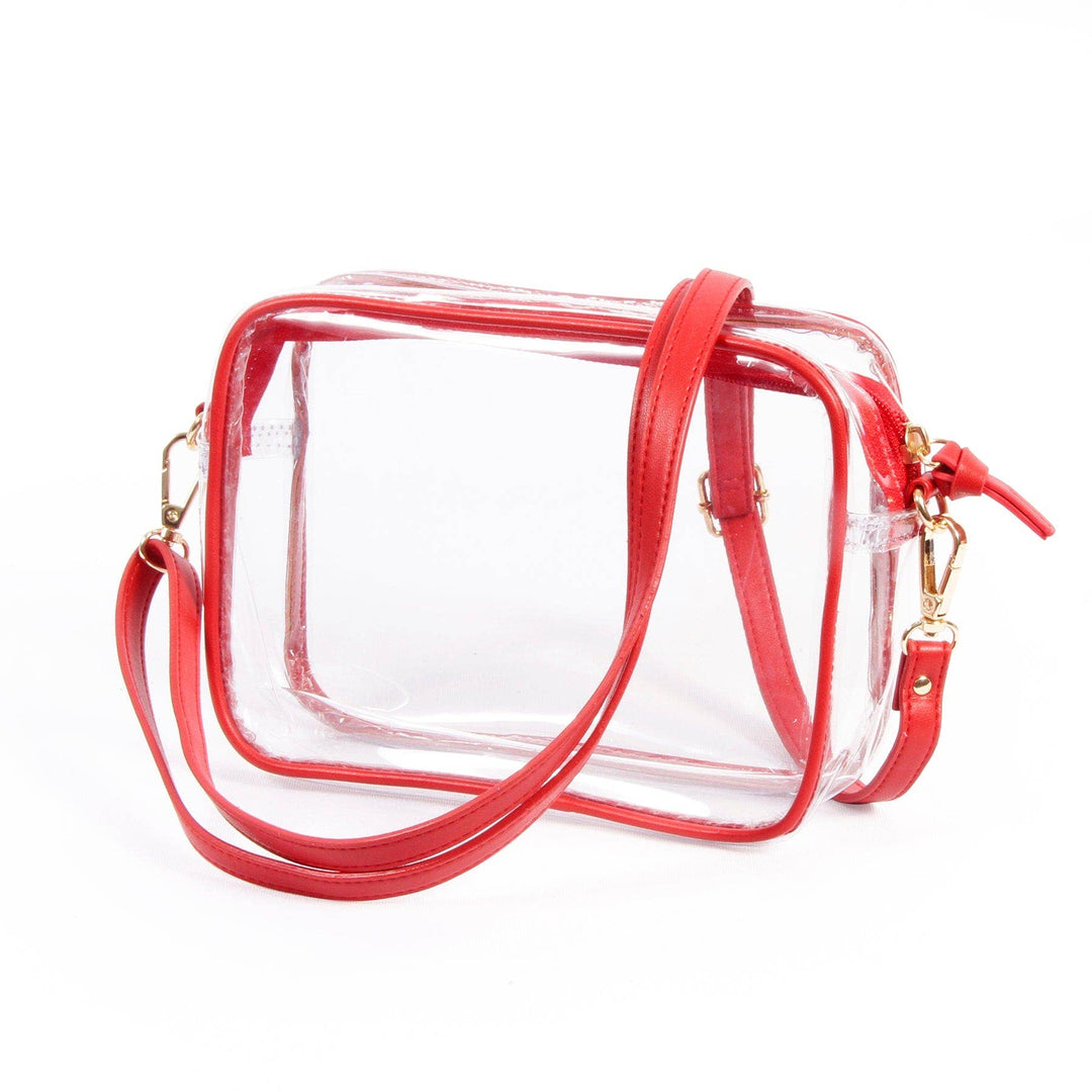 Clear Purse with Vegan Leather Trim and Straps - Red