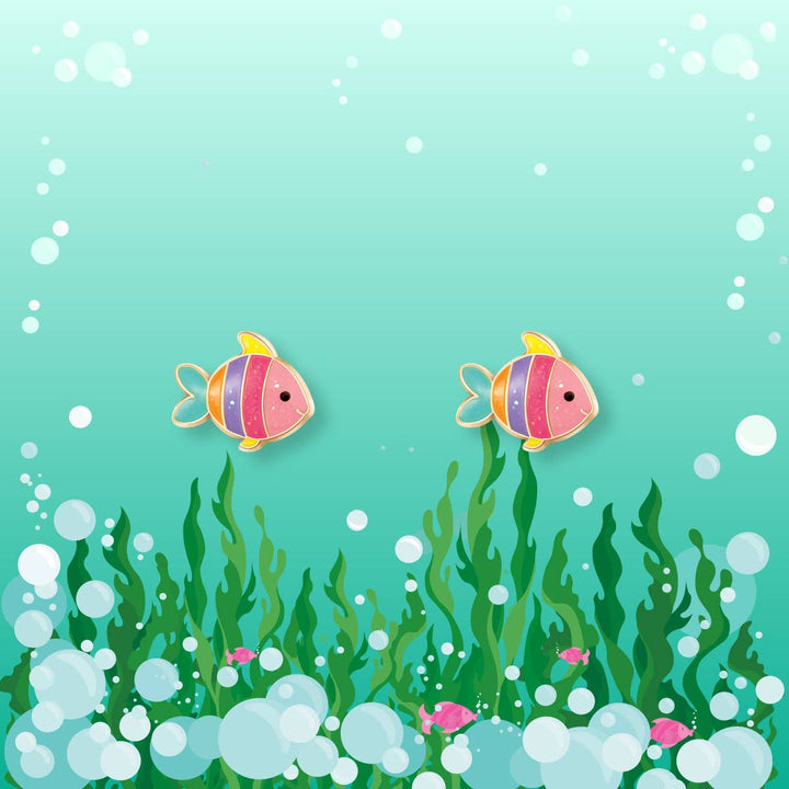 Glitter Rainbow Fish Cutie Stud Earrings
