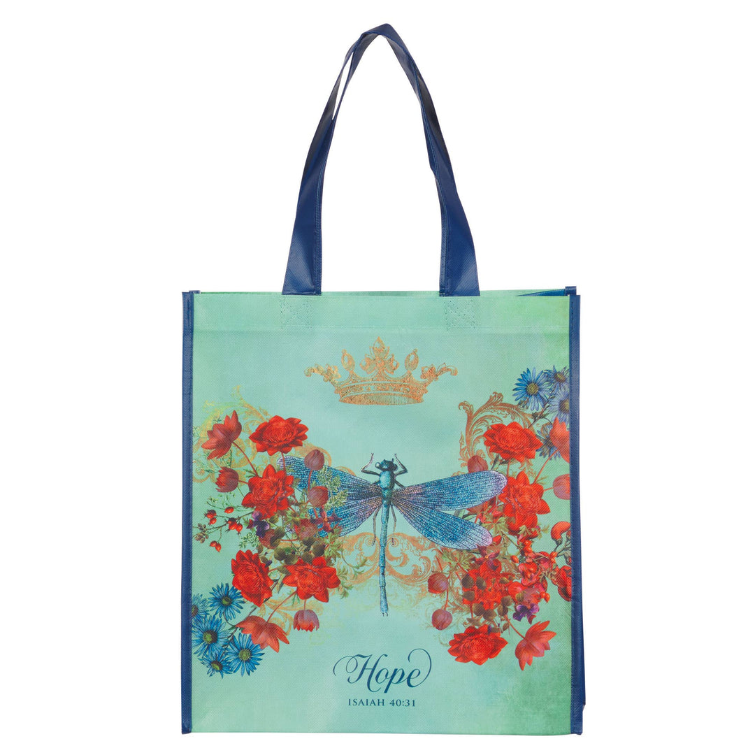Hope Dragonfly Teal Non-Woven Coated Tote Bag - Isaiah 40:31