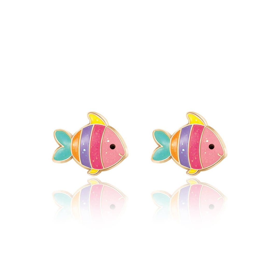 Glitter Rainbow Fish Cutie Stud Earrings