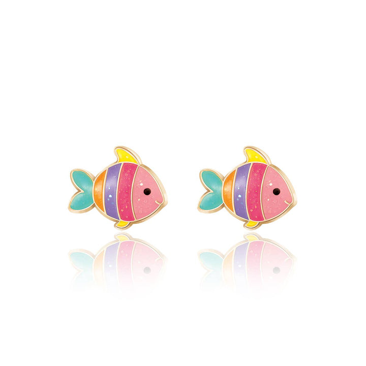 Glitter Rainbow Fish Cutie Stud Earrings