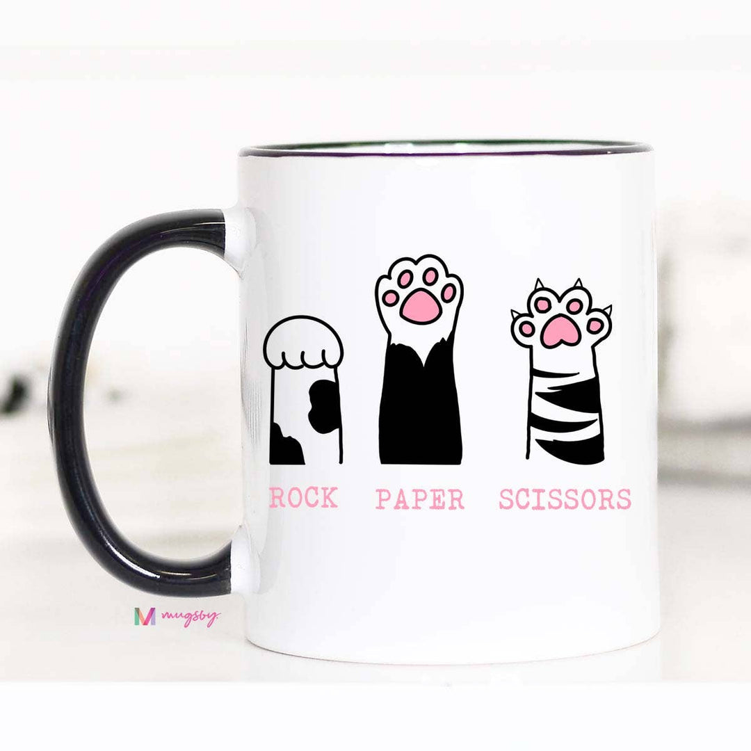 Rock Paper Scissors Funny Cat Coffee Mug