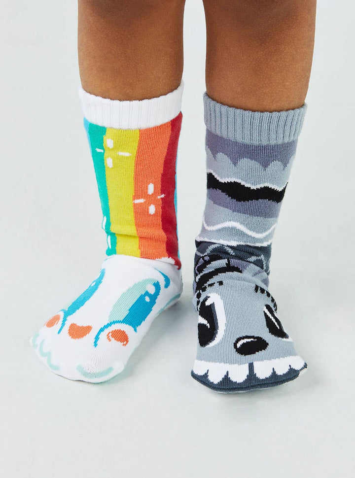 Rainbowface & Mr. Gray Mismatched Kids Non-Slip Socks