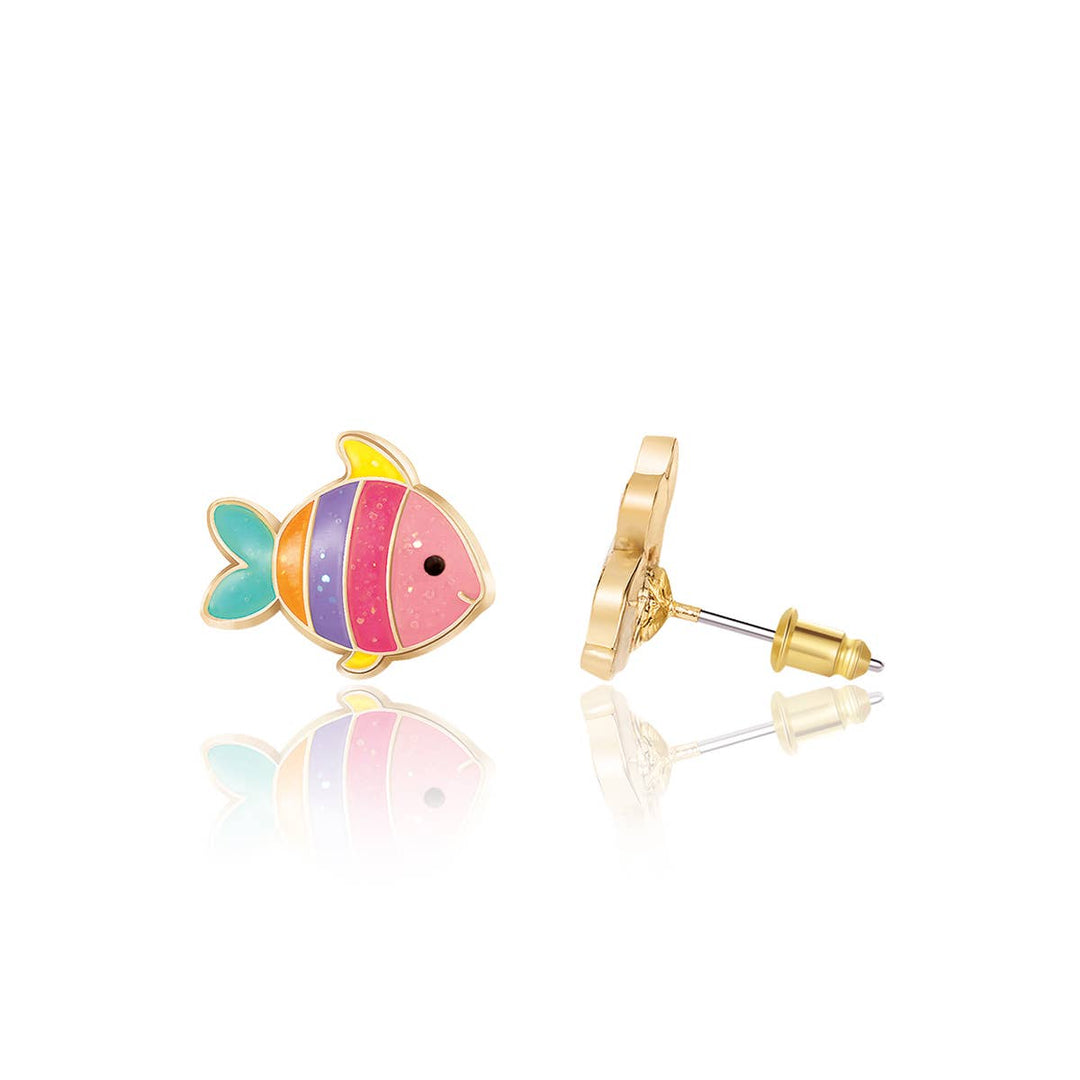 Glitter Rainbow Fish Cutie Stud Earrings