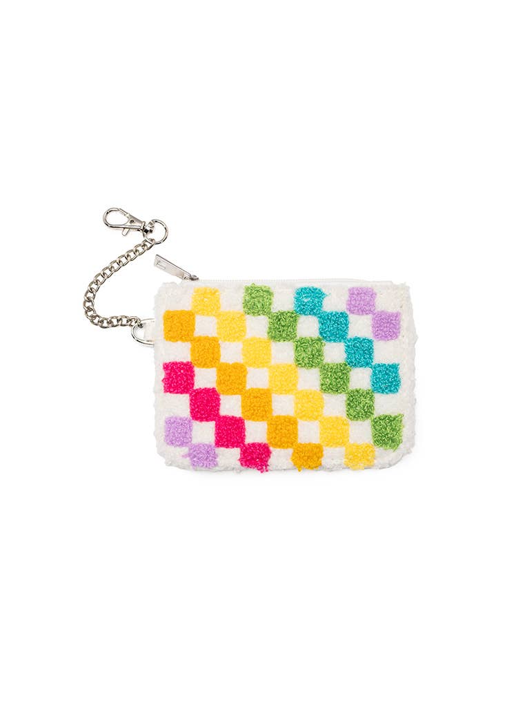 Keychain Pouch - Rainbow Checkered - White
