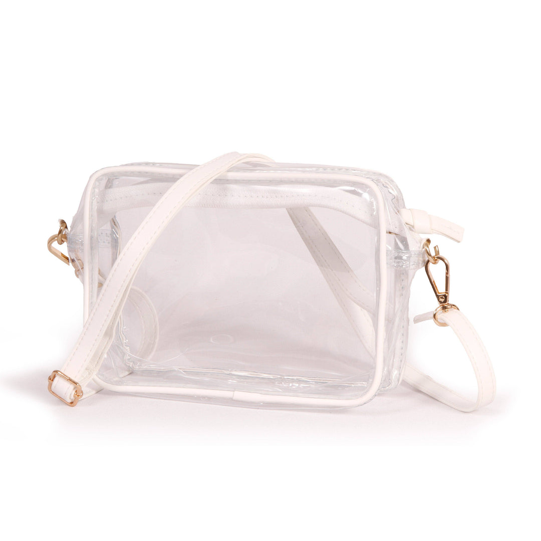 Bridget Clear Purse with Vegan Leather Trim and Straps - White