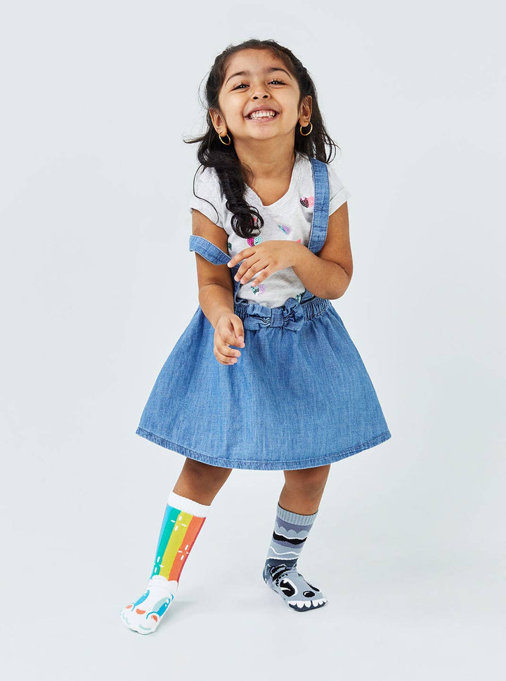 Rainbowface & Mr. Gray Mismatched Kids Non-Slip Socks