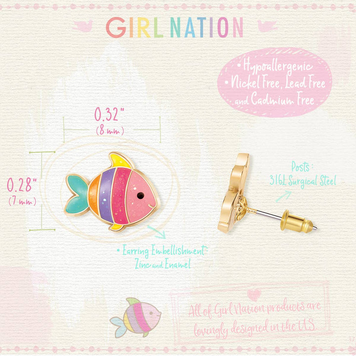 Glitter Rainbow Fish Cutie Stud Earrings