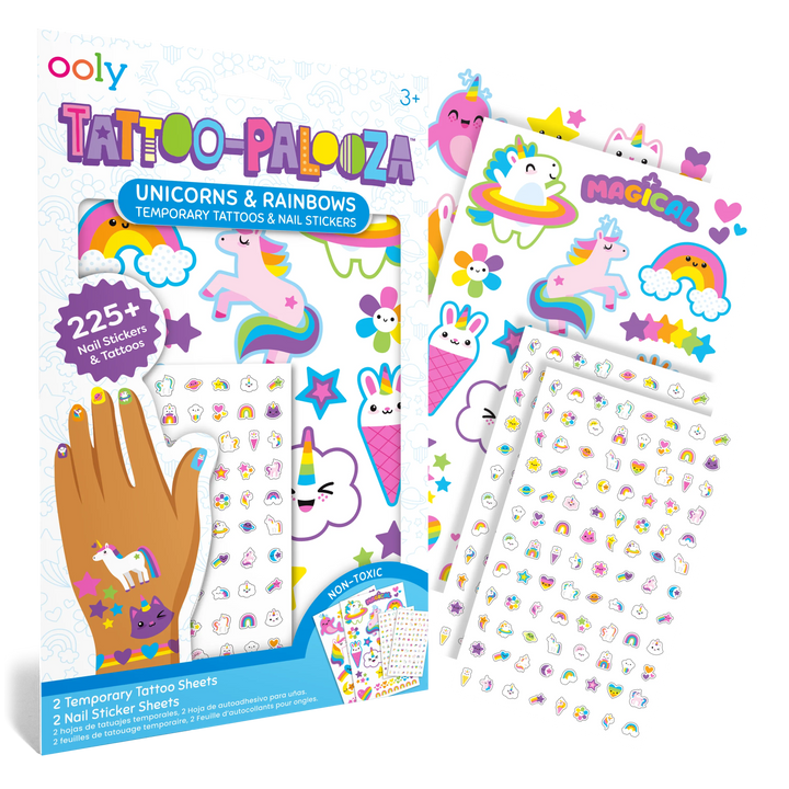 Tattoo-Palooza, Tattoos & Nail Stickers - Unicorns & Rainbow