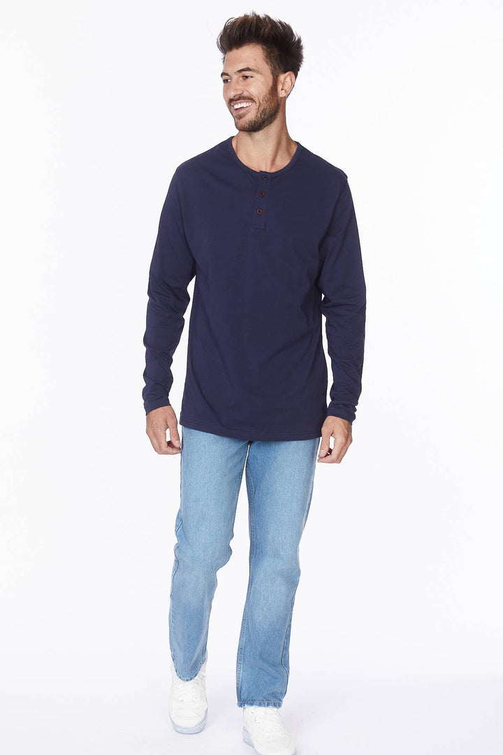 Men's Long Sleeve Cotton Henley T-Shirt