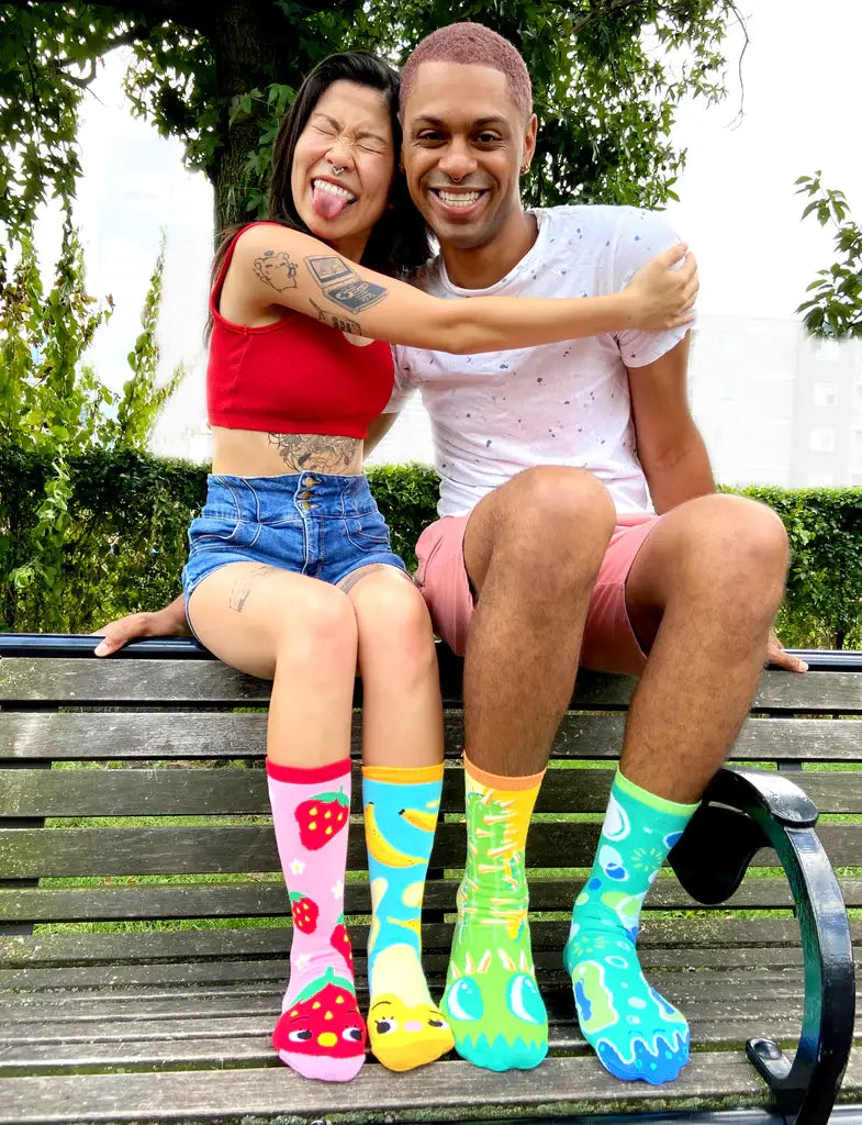 Strawberry & Banana Mismatched Food Socks for Adults