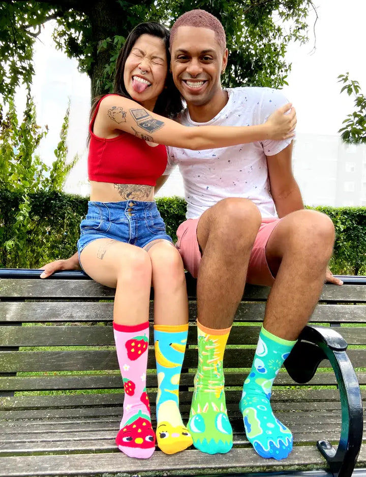 Strawberry & Banana Mismatched Food Socks for Adults