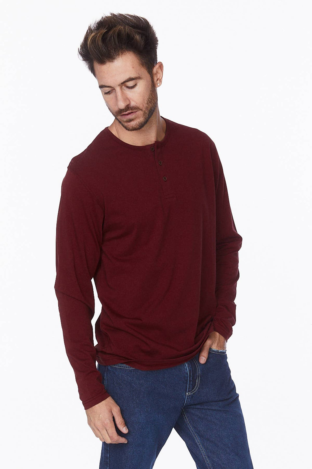 Men's Long Sleeve Cotton Henley T-Shirt