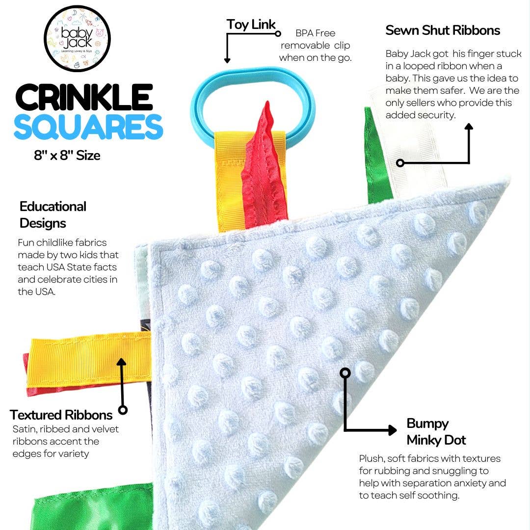 Space Rockets Crinkle Tag Square 8x8 Baby Teach @ Home Toy