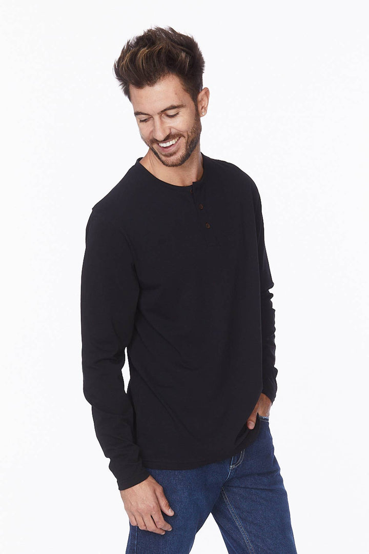 Men's Long Sleeve Cotton Henley T-Shirt