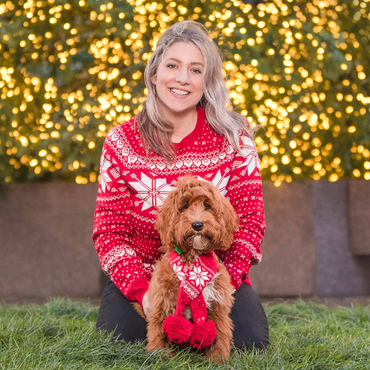 Holiday Family Sweater,  Snowflakes Sweater in True Red