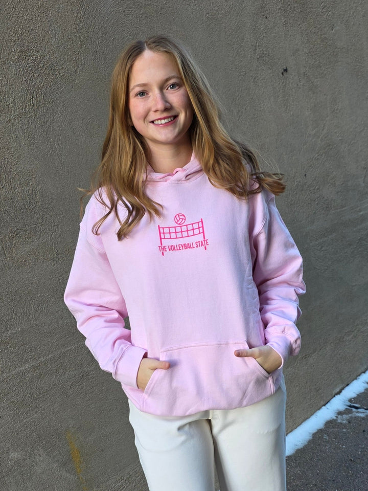 Time Well Spent Volleyball Hoodie Pink Net
