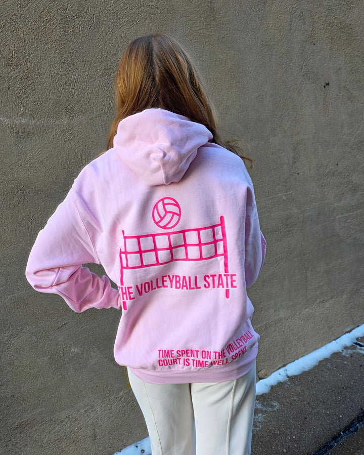 Time Well Spent Volleyball Hoodie Pink Net