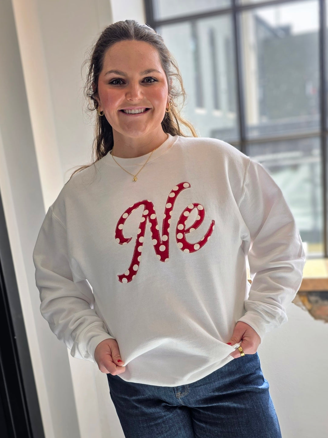 NE Cursive Large Polka Dot Sweatshirt