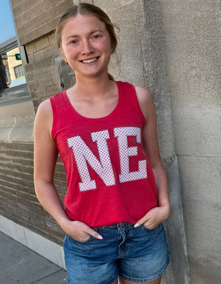NE Block White/Red Polka Dot Tank Top