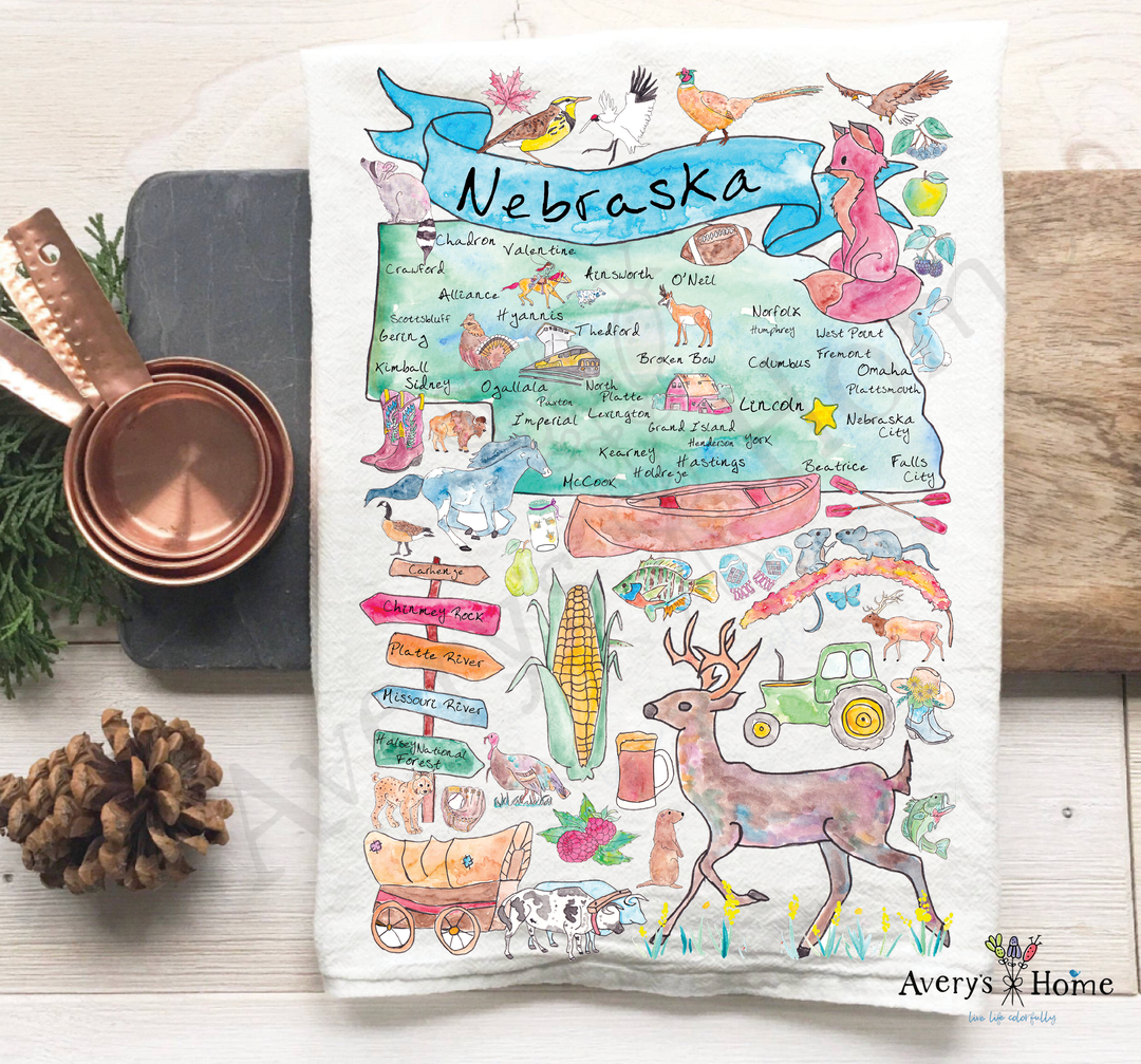 Nebraska State Map Icon Souvenir Kitchen Towel