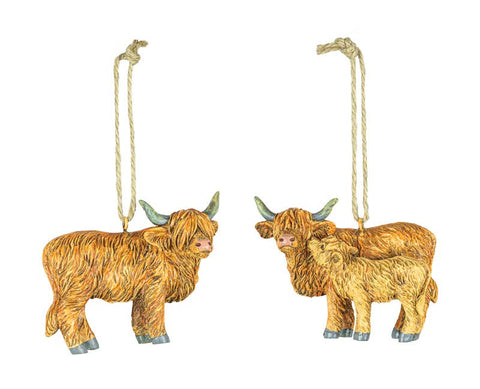 HIGHLAND COW ORNAMENT. 2 ASSORTED