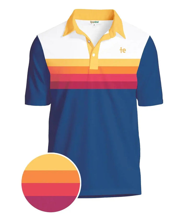 Slice of Sunset Men's Golf Shirt - Navy Striped Golf Polo