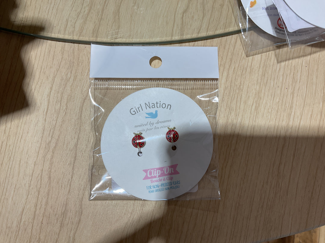 Girl Nation Earrings-Clip On-Lady Bugs
