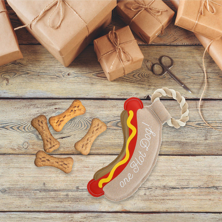 Hot Dog - 12" Canvas Dog Toy on Rope
