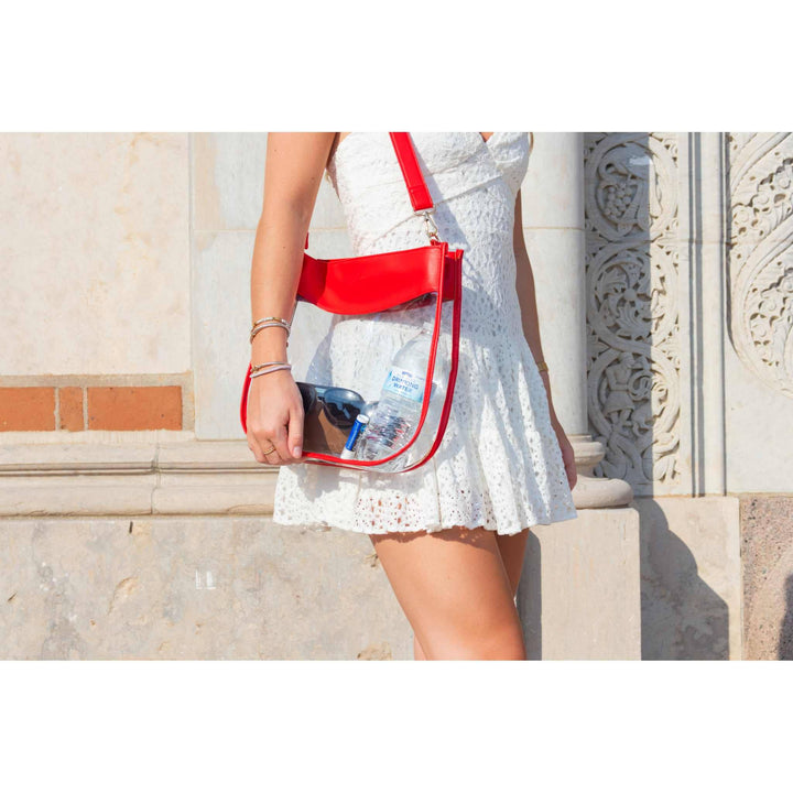 Large Clear Purse with Zipper - Red