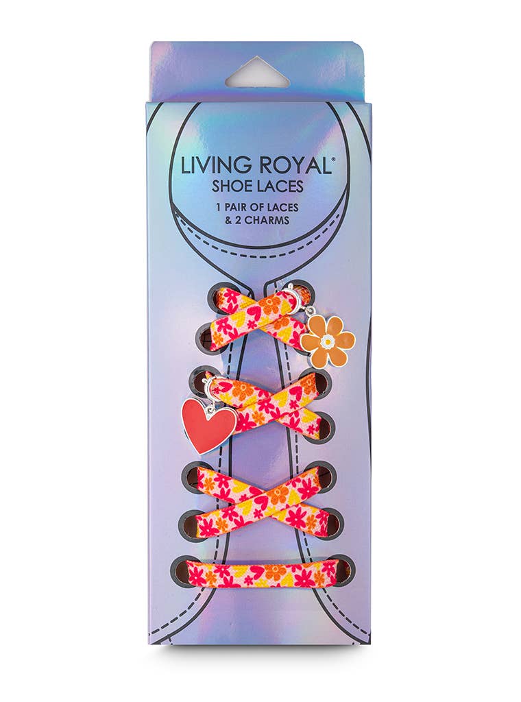 Shoelaces w/ Charms Set - Flowers w/ Flower & Heart Charms
