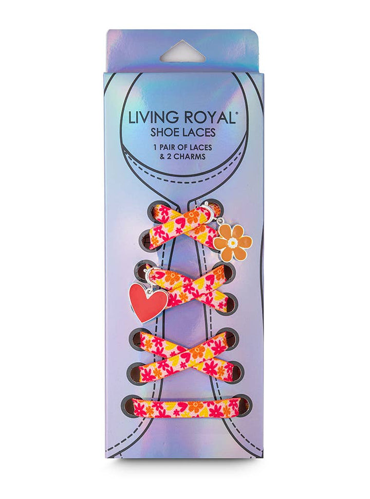 Shoelaces w/ Charms Set - Flowers w/ Flower & Heart Charms