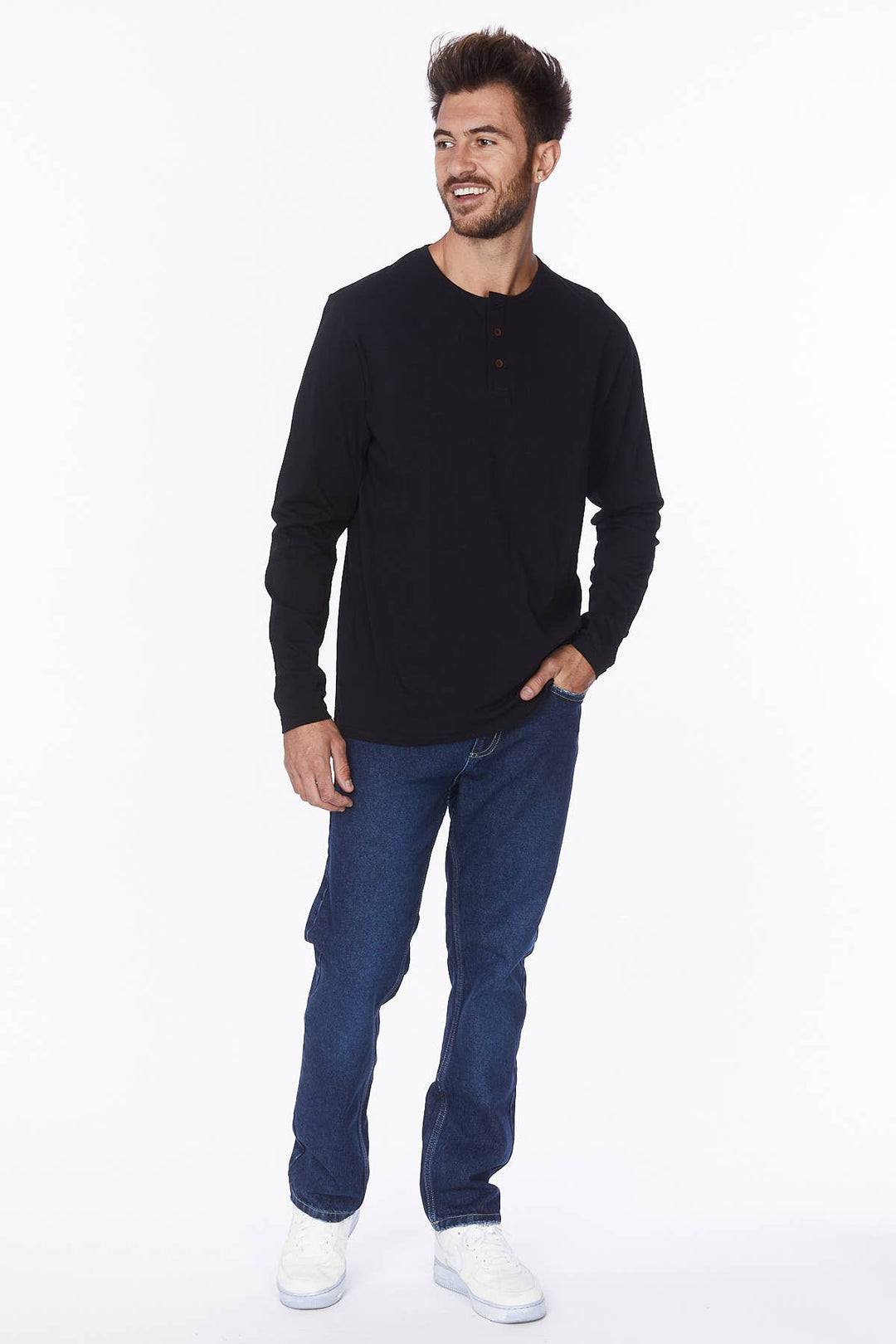Men's Long Sleeve Cotton Henley T-Shirt