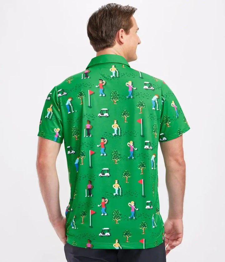 8-Bit Birdie Men's Golf Shirt - Green Retro Golf Polo