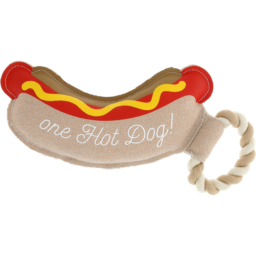 Hot Dog - 12" Canvas Dog Toy on Rope