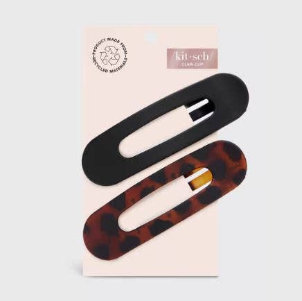 Flat Lay Claw Clip 2pc - Black & Tortoise