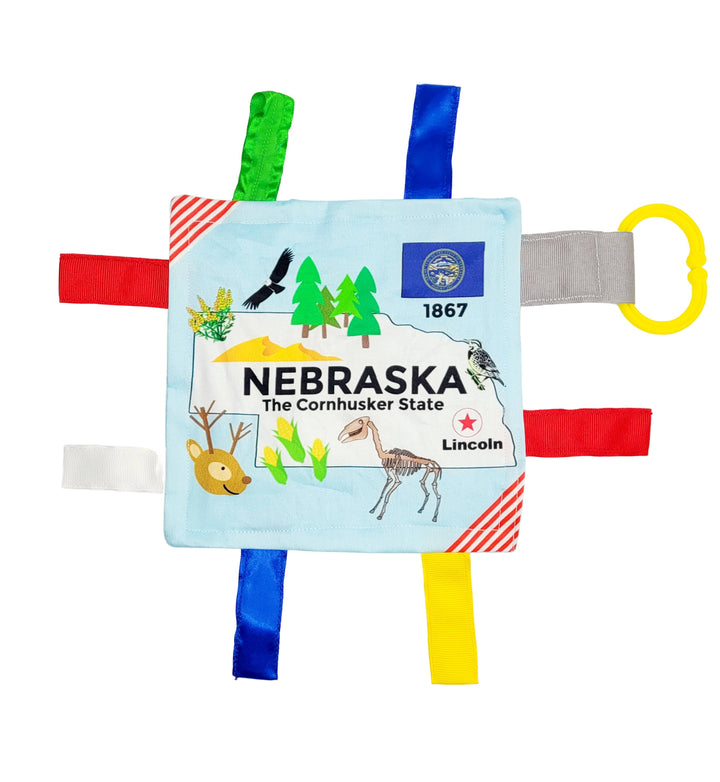 Nebraska State Baby Crinkle Tag Square 8"x 8" Toy