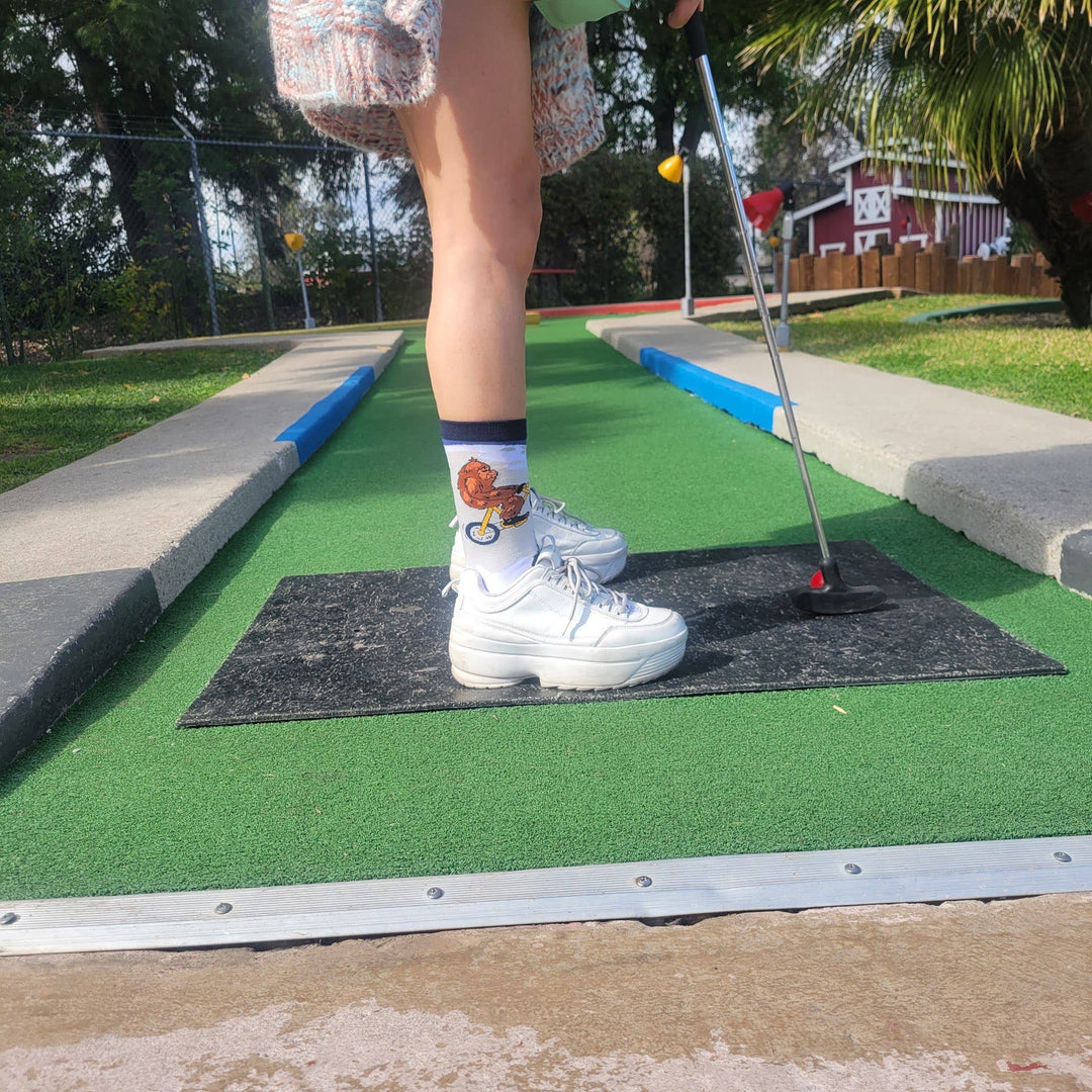 Big Foot Riding a Bike by the Moon Socks from the Sock Panda