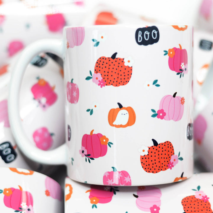 Fall Pumpkin Coffee Mug, Cute Coffee Mug, Pumpkin, Ghosts