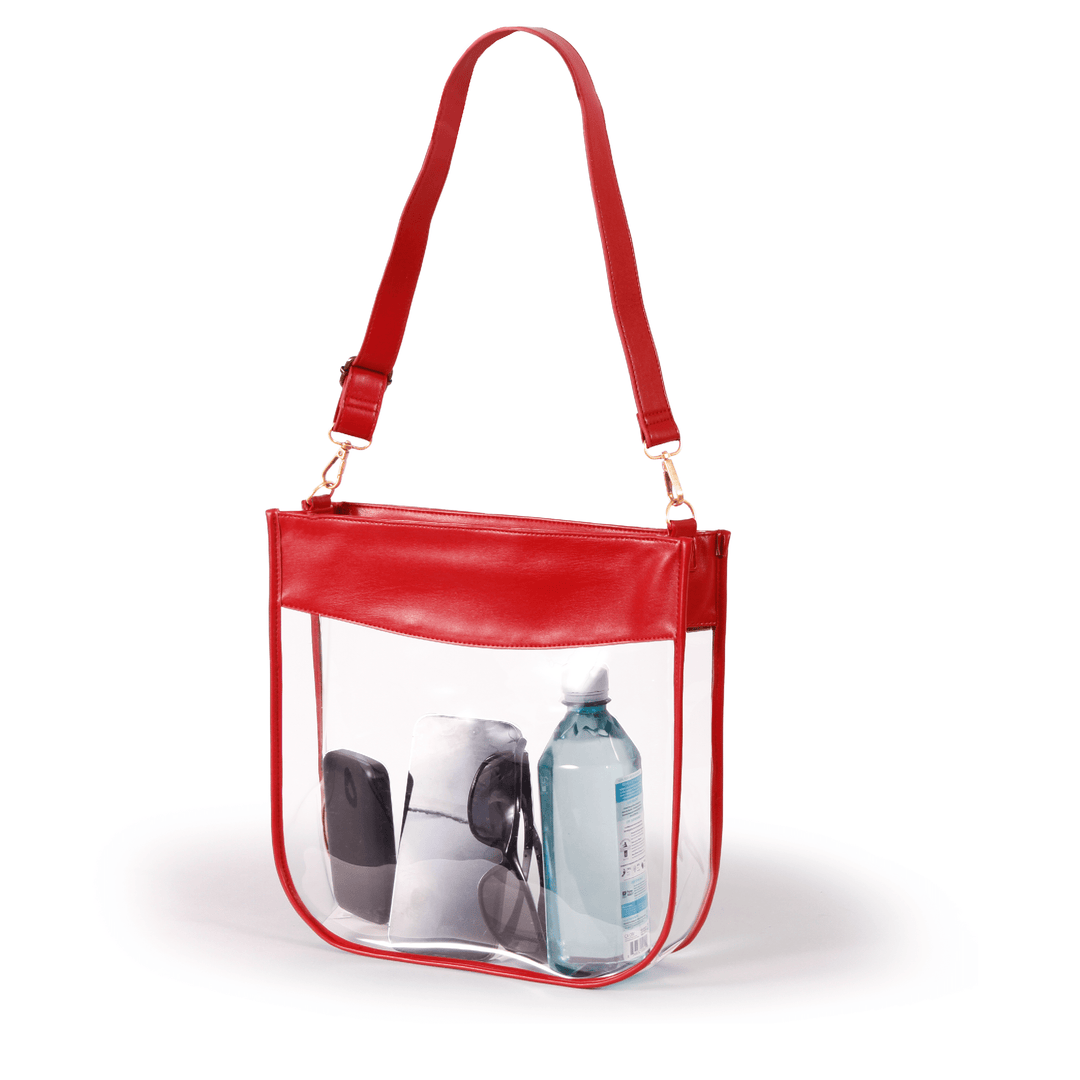 Large Clear Purse with Zipper - Red