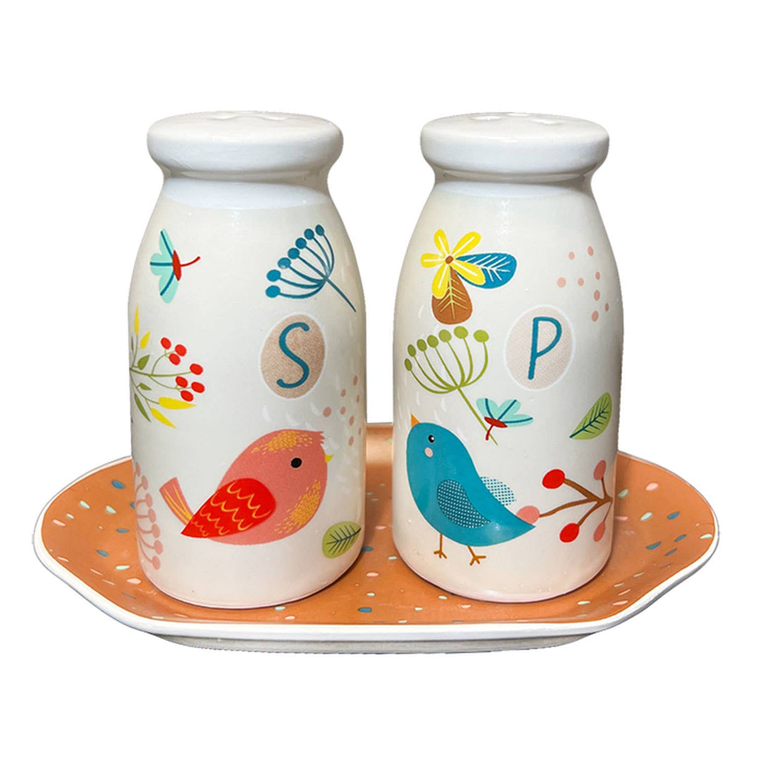 Birds of Happiness Salt & Pepper Set w/ Plate