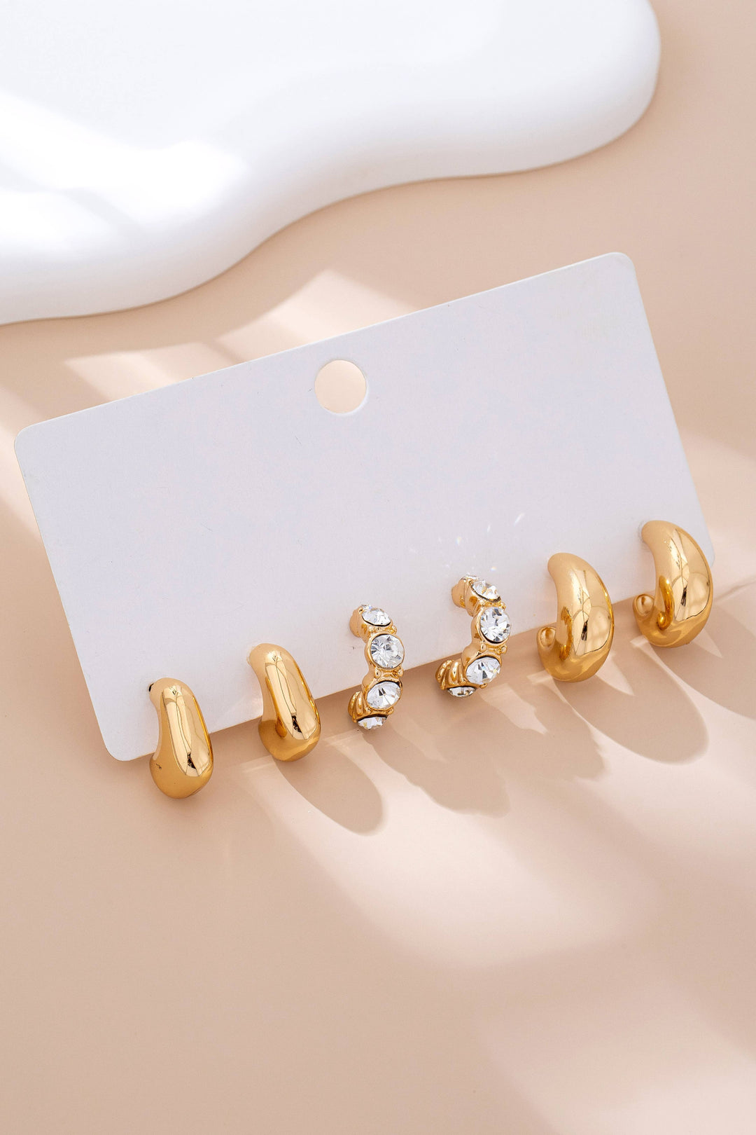 Rhinestone Geo Puffy Hoop Trio | 80E61592