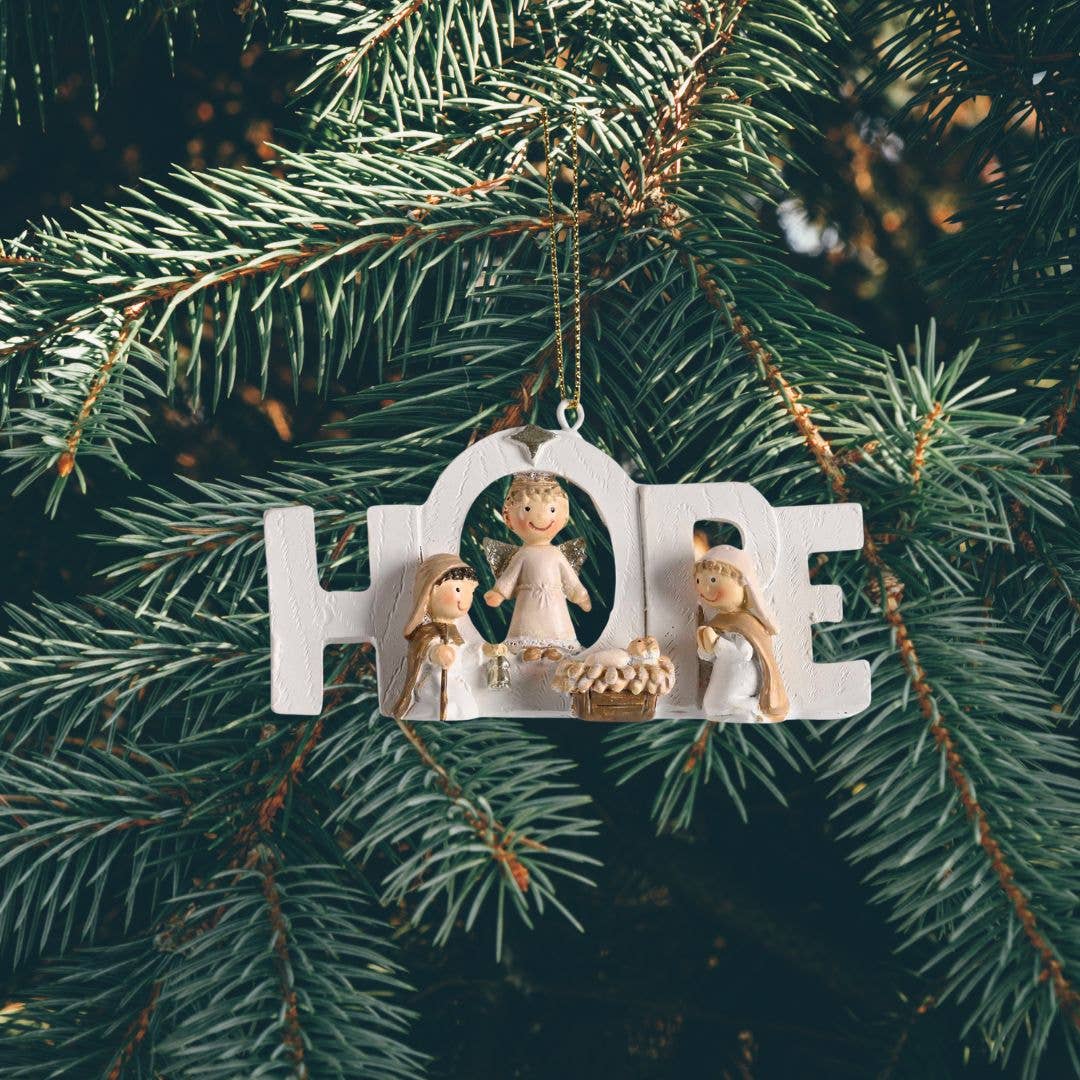 Ornament White Nativity Holy Family 2H