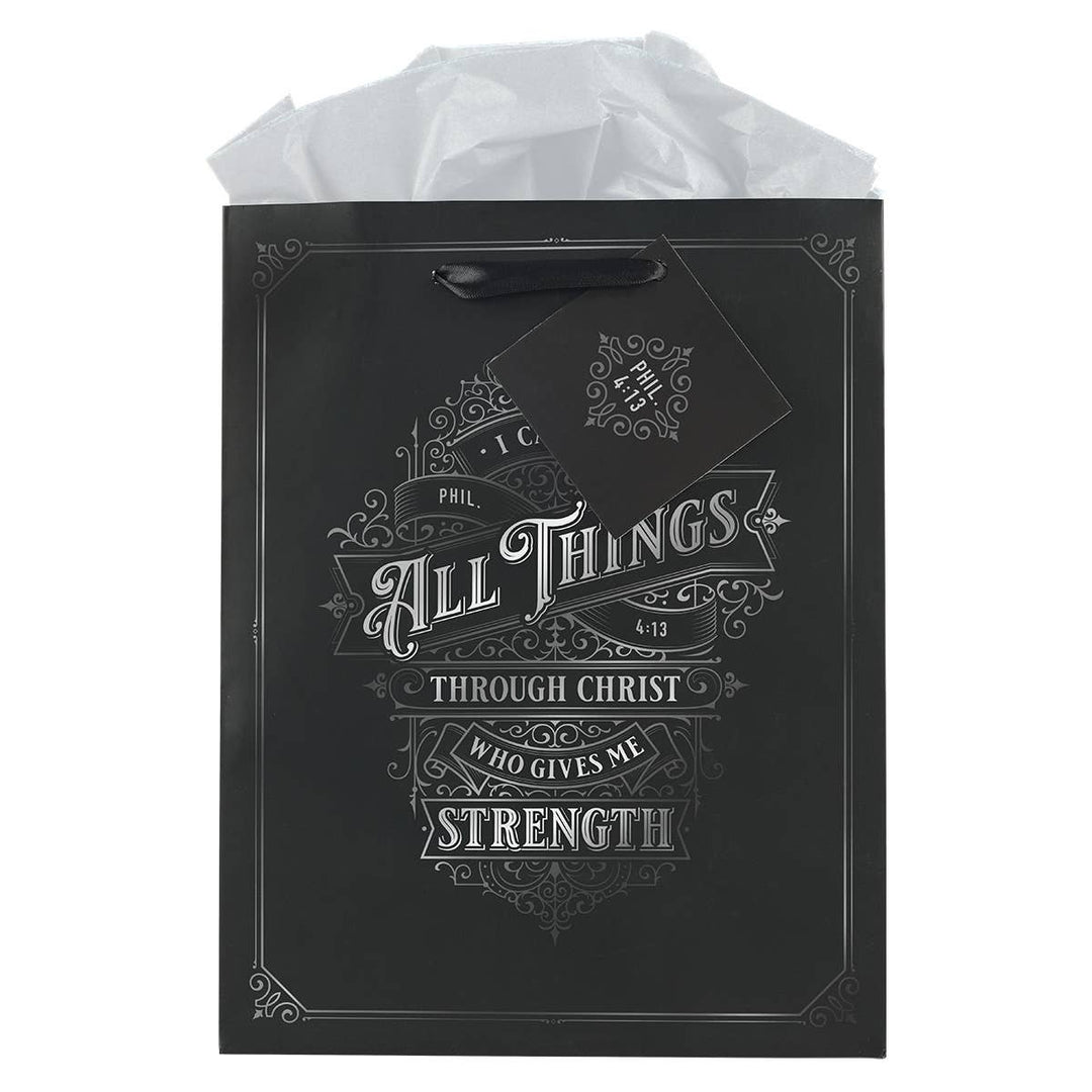 Through Christ Black and Silver Medium Gift Bag - Philippian