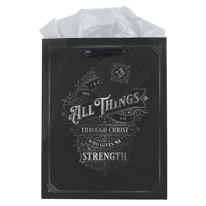 Through Christ Black and Silver Medium Gift Bag - Philippian
