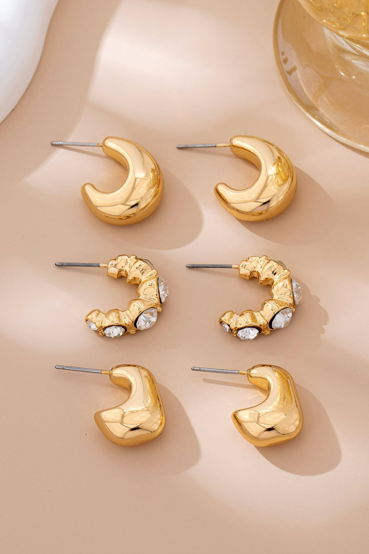 Rhinestone Geo Puffy Hoop Trio | 80E61592