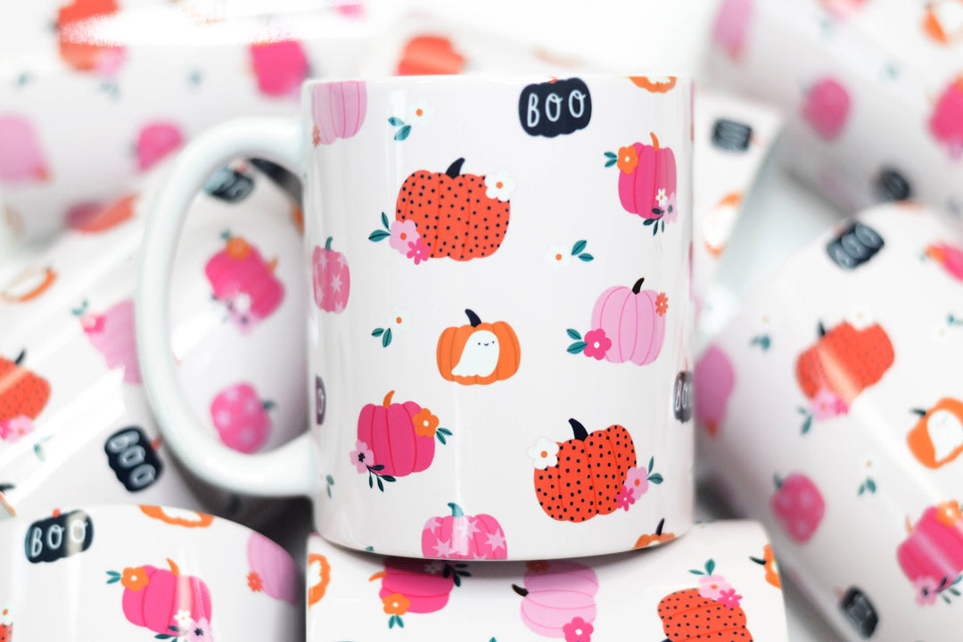 Fall Pumpkin Coffee Mug, Cute Coffee Mug, Pumpkin, Ghosts