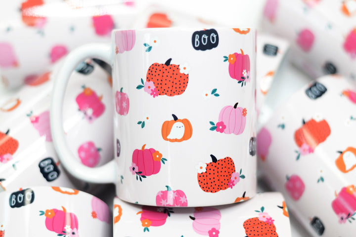 Fall Pumpkin Coffee Mug, Cute Coffee Mug, Pumpkin, Ghosts